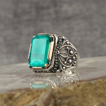 925 Sterling Silver Paraiba Stone Handmade Square Men Ring