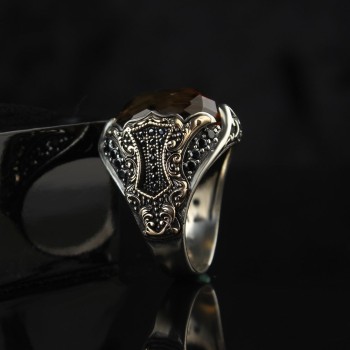 925 Sterling Silver Green Zircon Stone Handmade Men Ring