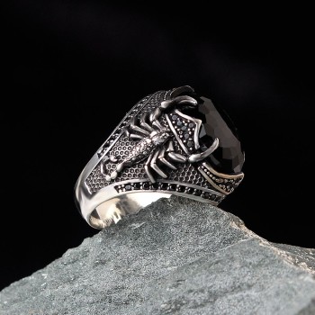 925 Sterling Silver Green Crystal Cut Scorpion Handmade Ring