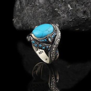 925 Sterling Silver Turquoise Stone Handmade Men Ring