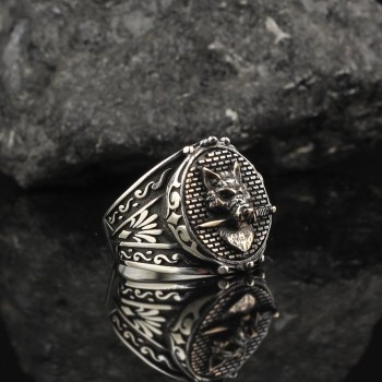 925 Sterling Silver Lion Head Handmade Traditional Motif Men Ring