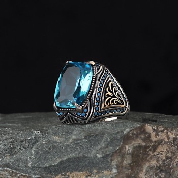 925 Sterling Silver Mystic Topaz Stone Handmade Square Ring