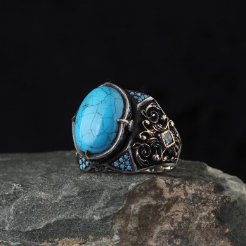 925 Sterling Silver Turquoise Stone Traditional Handmade Men Ring