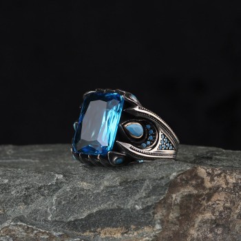 925 Sterling Silver Black Zircon Stone Handmade Men Ring