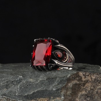 925 Sterling Silver Black Zircon Stone Handmade Men Ring