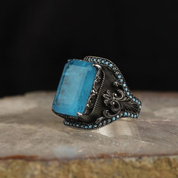 925 Sterling Silver Mystic Topaz Stone Handmade Square Ring