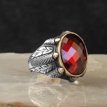 925 Sterling Silver Onyx Oval Stone Eagle Claw Setting Men Ring