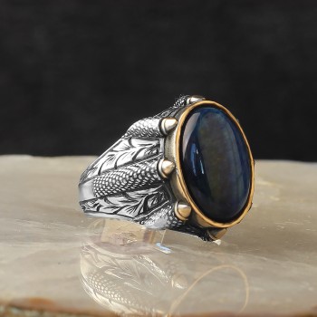 925 Sterling Silver Onyx Oval Stone Eagle Claw Setting Men Ring