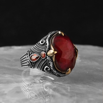 925 Sterling Silver Black Zircon Stone Traditional Men Ring