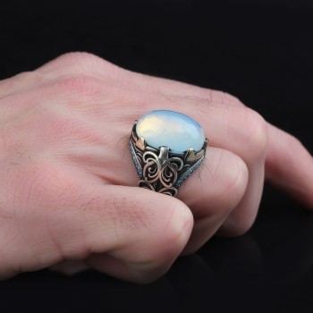 925 Sterling Silver Turquoise Stone Traditional Handmade Men Ring