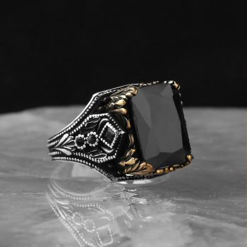 925 Sterling Sİlver Citrine Stone Handmade Square Men Ring