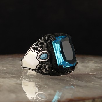 925 Sterling Silver Moon Stone Handmade Square Men Ring