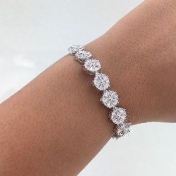 Gold Plated 925K Silver Tennis Cz Diamond Flower Bracelet