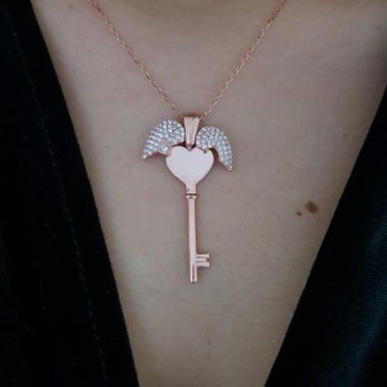 Rose Gold Plated 925K Silver Wings Heart Personalized Necklace