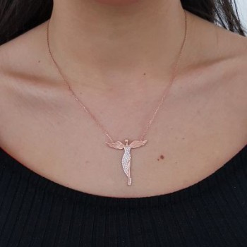 Rose Gold Plated 925K Silver Angel Wing Necklace