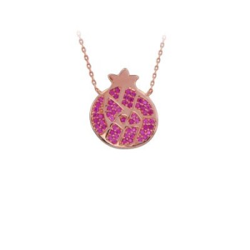 Rose Gold Plated 925K Sterling Pomegranate Charm Pendant Necklace