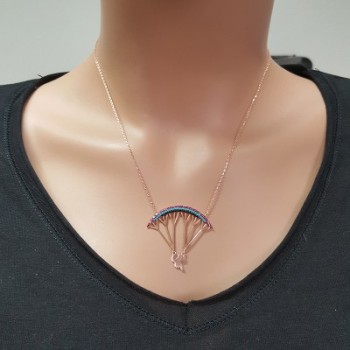 Rose Gold Plated 925K Sterling Silver Parashute Paragliding Necklace